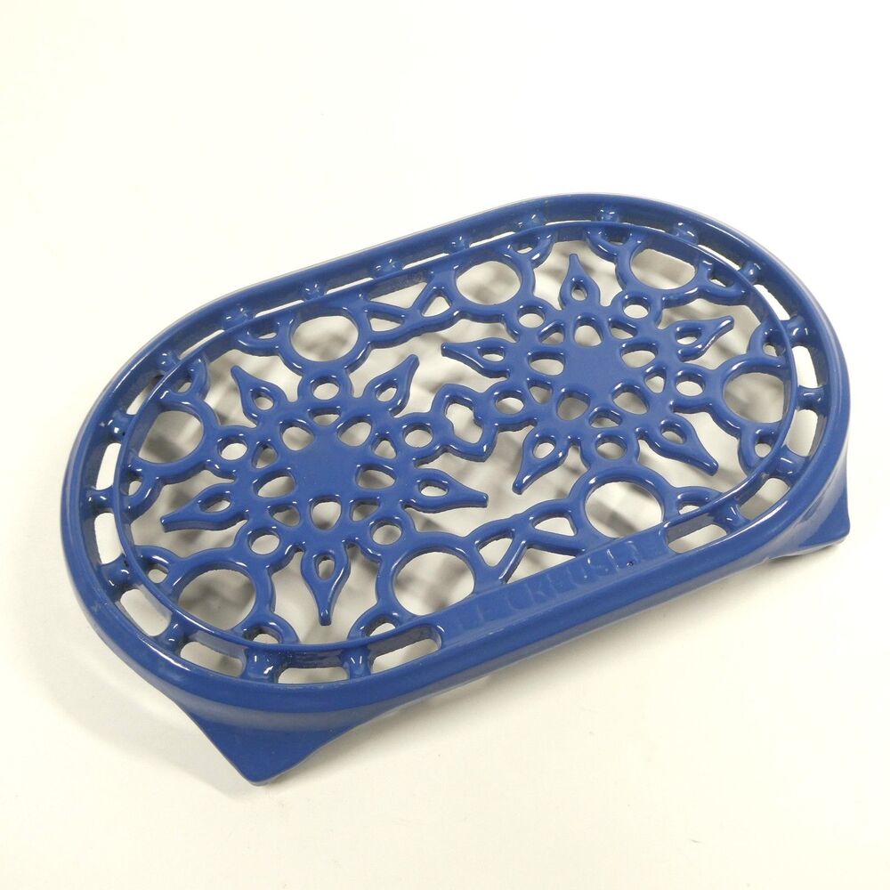 Le Creuset Trivet Cast Iron Blue Enamel 10.5" Oval France